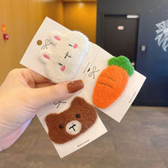 Back to school 2023 AVEURI Cute Girls Bunny Bear Carrot Hairpins Sweet Hair Clips Hair Accessories Bangs Broken Hair Side Clip Kids Headband Headdress