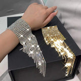 Aveuri Super Shiny Rhinestone Long Fringed Tassel Bracelet Hand Jewelry For Women Luxury Crystal Chain Bridal Wedding Bracelets Gift