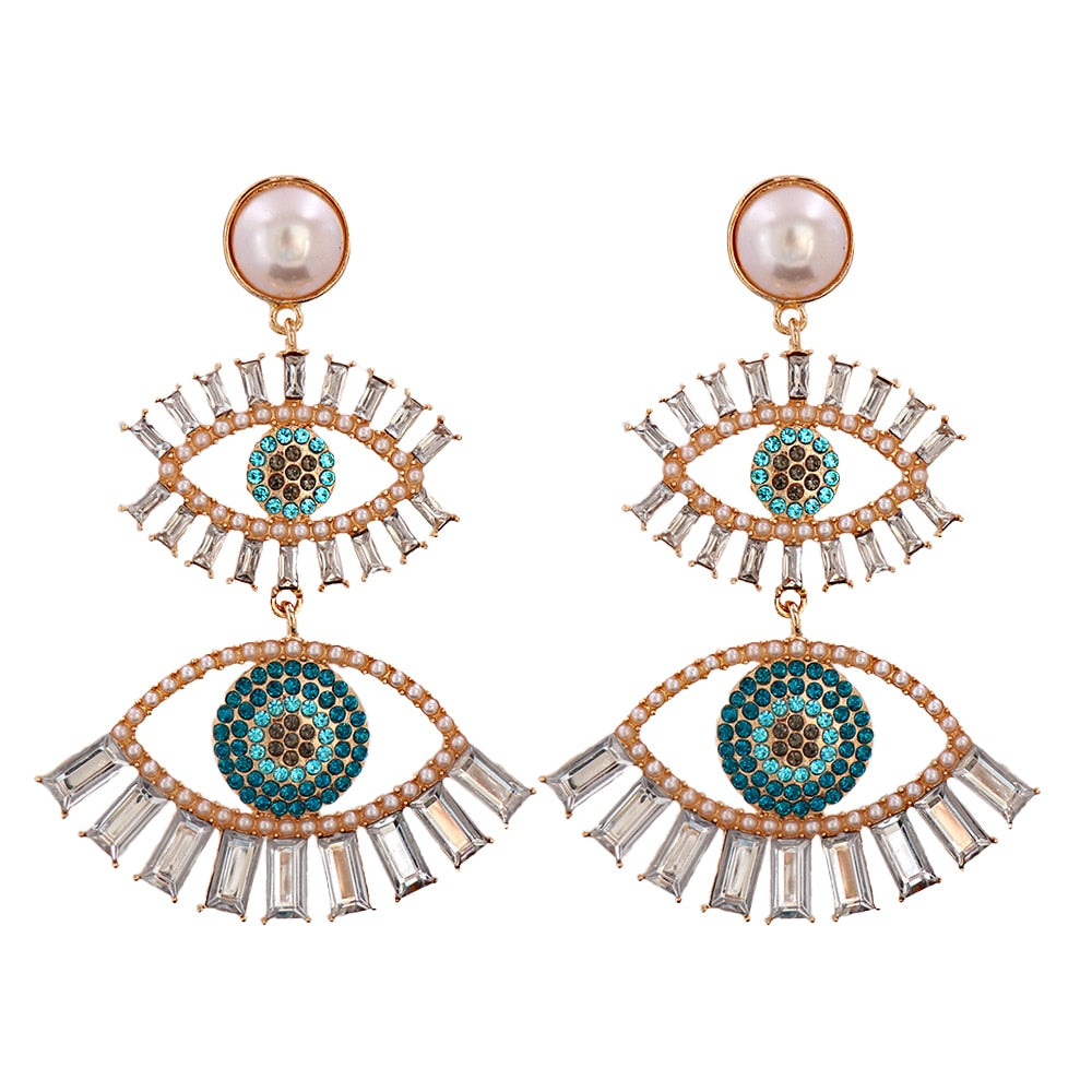 AVEURI Trendy Ethnic Love Heart Shape Evil Eye Drop Earrings For Women Vintage Statement Crystal Dangle Earring Jewelry Gift