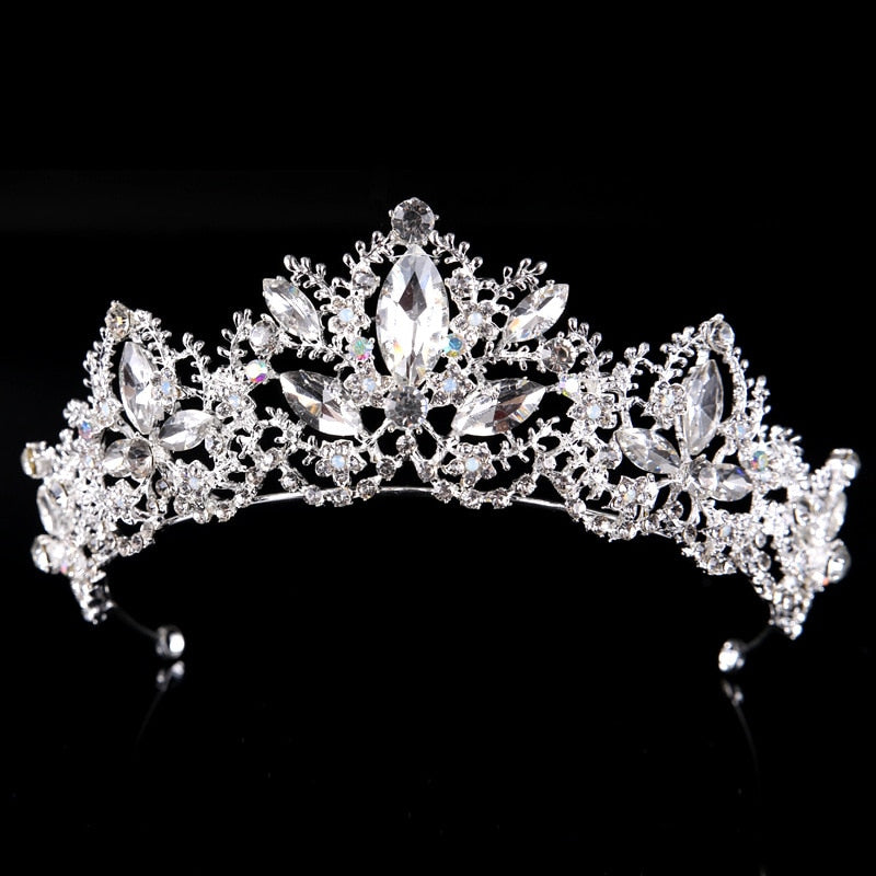 Aveuri Christmas Gift Luxury Silver Color Rhinestone Wedding Tiara Crown Pearl Queen Diadem Bride Crown Headpiece Wedding Hair Accessories Tiara