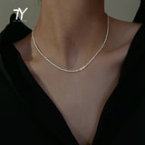 Aveuri Sparkling Simple Silvery Sparkle Short Necklace For Woman 2023 Korean Fashion Jewelry Girls Luxurious Choker Sexy Clavicle Chain A10