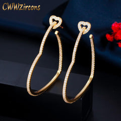 Christmas Gift New Trendy White Cubic Zirconia Yellow Gold Color Love Heart Shape Big Hoop Earrings for Women Jewelry Gift CZ799