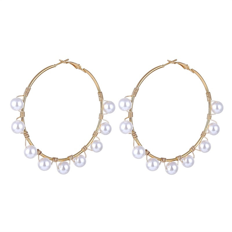 Aveuri Big Simulated bead Earrings 2023 For Women Lover Geometric Gold