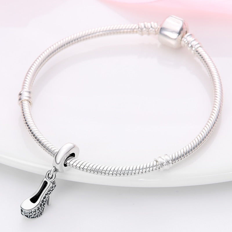 Nen Zircon High Heels Silver Charm Beads Fit Original Pandach Bracelet Women Silver Pendant Diy Jewelry Free Shipping