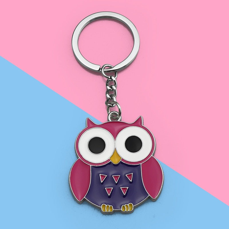 Aveuri New Cute Animal Trinket Keyrings Owl Keychain For Women Cartoon Oil Painted Metal Keyfob Fashion Jewelry Chaveiro Gift