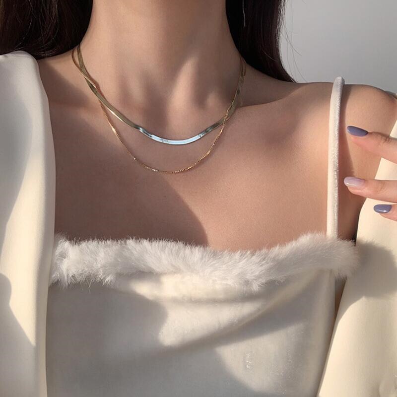 Christmas Gift Double Layers Box Chain Necklaces For Women Girls Statement Choker Wedding Jewelry dz696