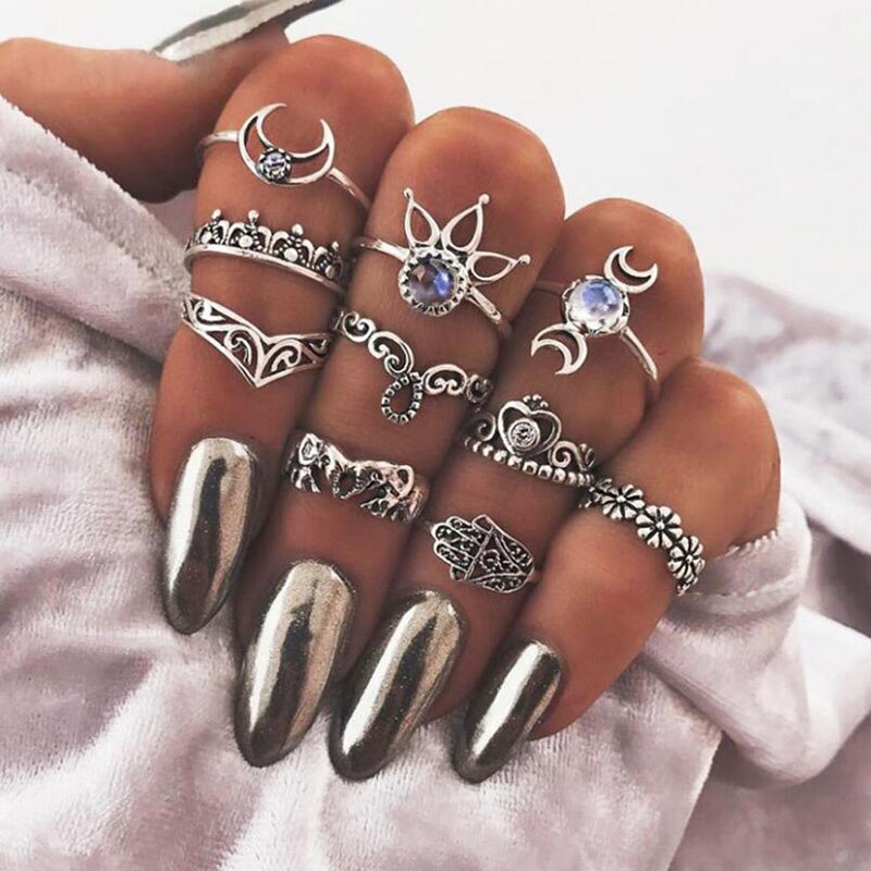 Aveuri Vintage Purple Crystal Knuckle Rings for Women Bohemian Geometric Anel Finger Ring Set Boho Party Anillos Mujer Jewellery 2023