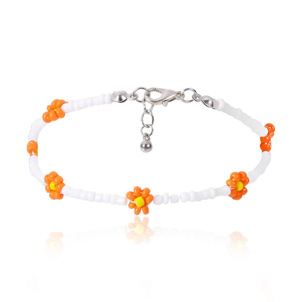 Aveuri Kpop Flower Anklet Bracelet Women 2023 Fashion Colorful Seed Beads Chain Charm Bracelet On The Leg Boho Jewelry