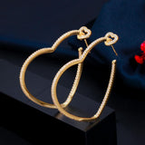 Christmas Gift New Trendy White Cubic Zirconia Yellow Gold Color Love Heart Shape Big Hoop Earrings for Women Jewelry Gift CZ799
