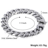 Aveuri Graduation gifts Fashion Matte Polished 316L Stainless Steel Bracelet For Men Boy Cut Curb Cuban Link Chain Male Hip Hop Jewelry Gift 15mm HBM109