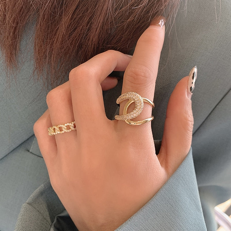 Christmas Gift 2023 New Metal Zircon Cross Gold Open Rings Fashion Korean Jewelry For Woman Luxury Wedding Party Girl's finger Unusual Ring