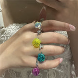 AVEURI 2023 NEW Korean Fashion Personality Color Candy Paper Colorful Rhinestone Open Rings For Women Girl Jewelry Whole Sale