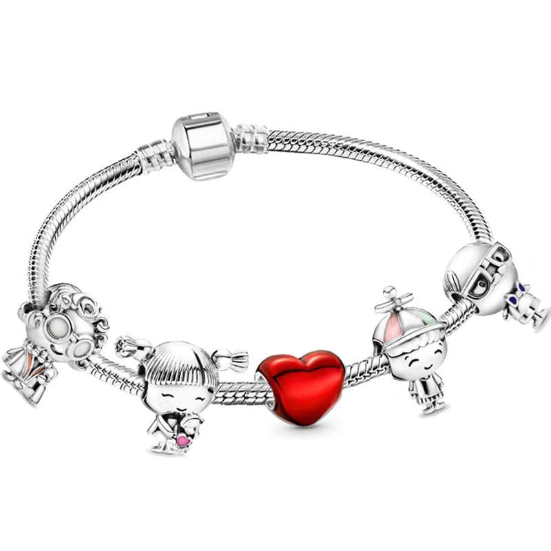 Christmas Gift Trendy Romantic 2023 Silver Color Charm Bracelet With Happy Family Strand Brand Bracelet For Women DIY Jewelry Making