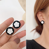 Aveuri Vintage Camellia Rose Dripping Oil CZ Stud Earrings for Women Fashion Flower Drops Pearl Earrings 2023Trendy Accessories Jewelry