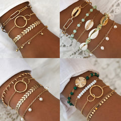 AVEURi 2023 4Pcs/Set Bohemian Gold Chain Bracelets & Bangles Vintage Exaggeration Beads Bracelet For Girls Women Jewelry