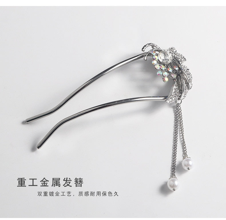 Aveuri Pan Hair Artifact Tassel Hairpin Ancient Simple Modern Headdress Pearl Hairpin Back Head Hairpin Female Summer Hairpin