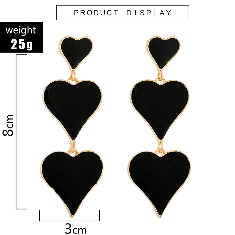 Tocona Fashion Luxury Black Love Heart Earrings Long Korean Design Jewellery Women's Dangleing Drop Earrings 2023 brinco 9238