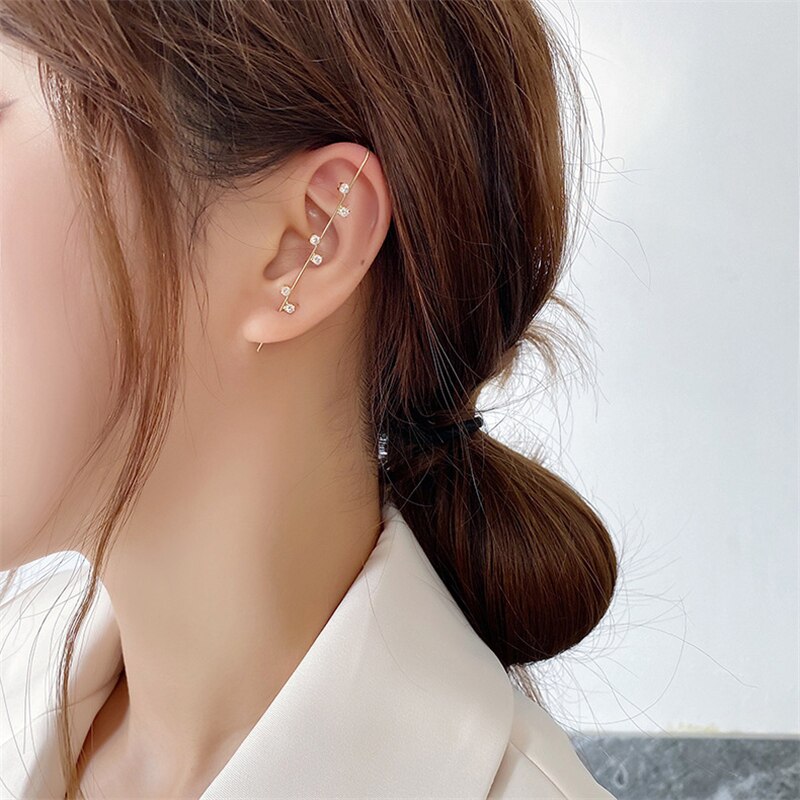 LATS Long Wrap Crawler Hook Earrings Fashion Lightning Crystal Stud Earrings Climber Earrings Piercing Jewelry for Women Gifts