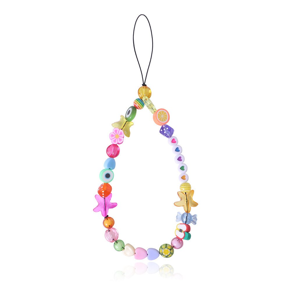 Aveuri 2022 Fashion Acrylic Clay Beads Cell Phone Chain Strap Lanyard Colorful Beaded Phone Anti-Lost Hanging Cord Phone Chain Y2K Jewelry