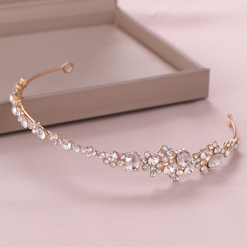 Aveuri Trendy Wedding Headband Gold Baroque Rhinestone Crystal Headwear Queen Tiara Bridal Headdress Jewelry Wedding Hair Accessories