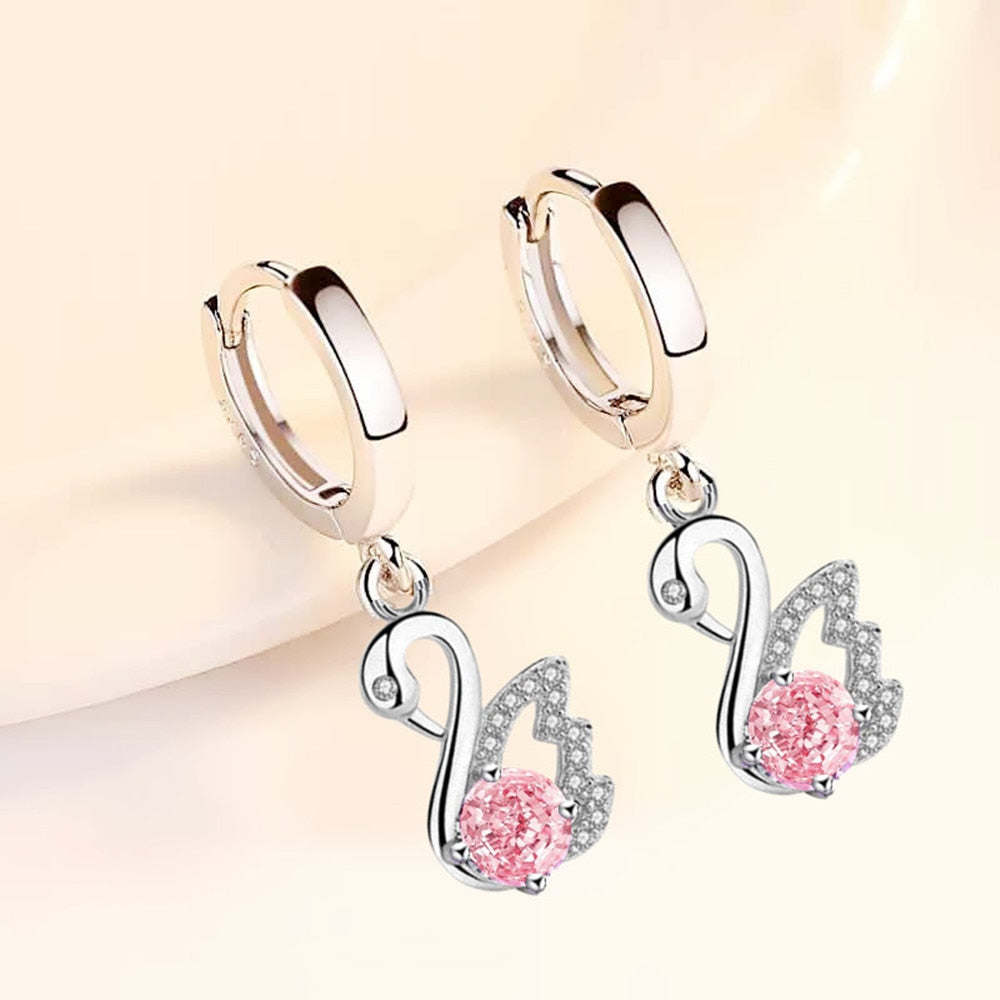 Christmas Gift alloy new women's fashion jewelry earrings pink blue white zircon long tassel retro swan earrings