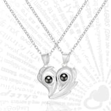 Titanium Stainless Steel Flame Magnetic Heart Couple Necklace I Love You 100 Languages Projection Necklace for Women Men Jewelry