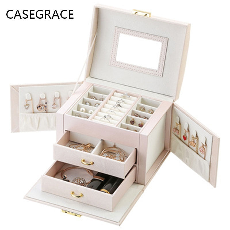 Christmas Gift CASEGRACE Jewelry Storage Box European-style Korean Pu Leather Drawer Jewelry Cosmetic Box Five-layer Large-capacity Jewelry Box