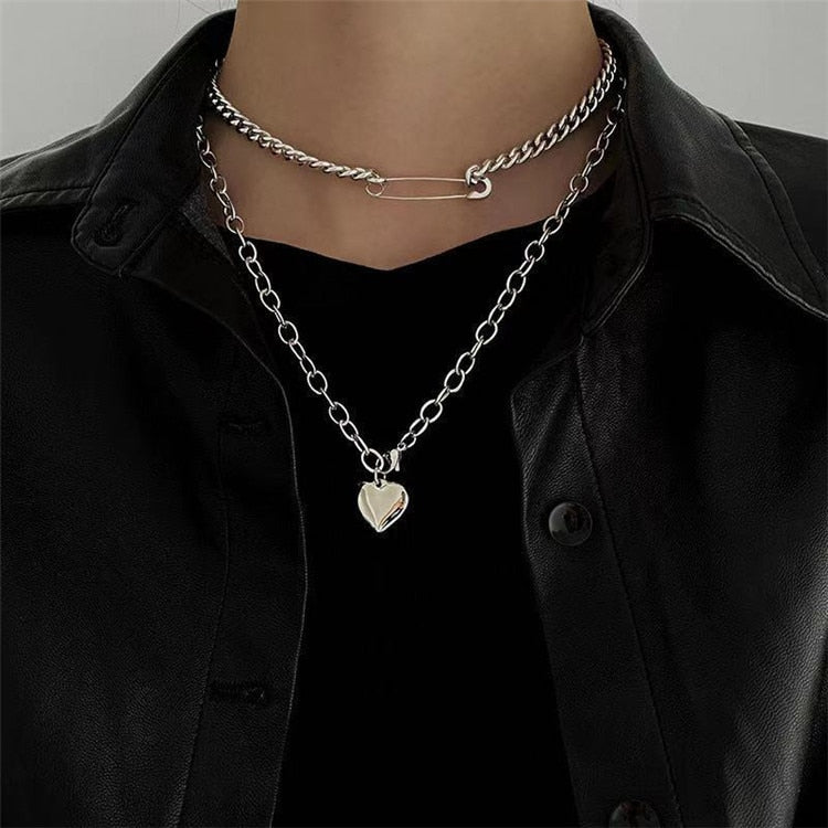 AVEURI  2023 Fashion Unisex Multilayer Hip Hop Long Chain Necklace For Women Men Jewelry Gifts Key Cross Pendant Necklace Accessories