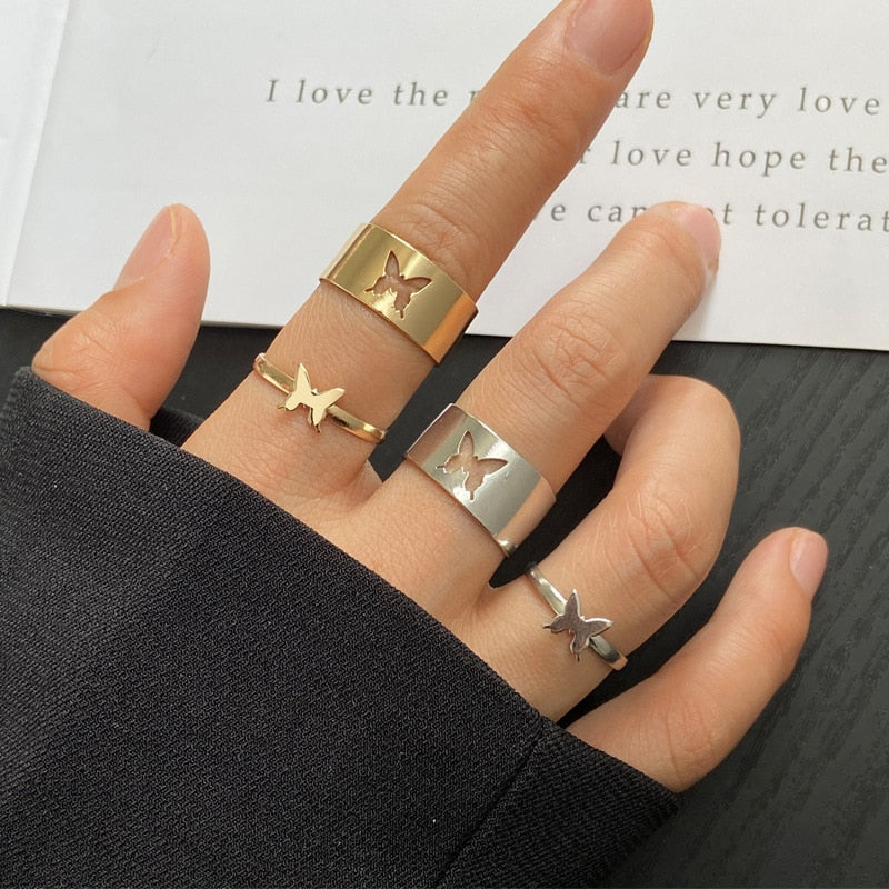 Aveuri Punk Cool Hiphop Chain Rings Multi-layer Adjustable Open Finger Rings Set Alloy Man Rings for Women Party Gift Jewelry