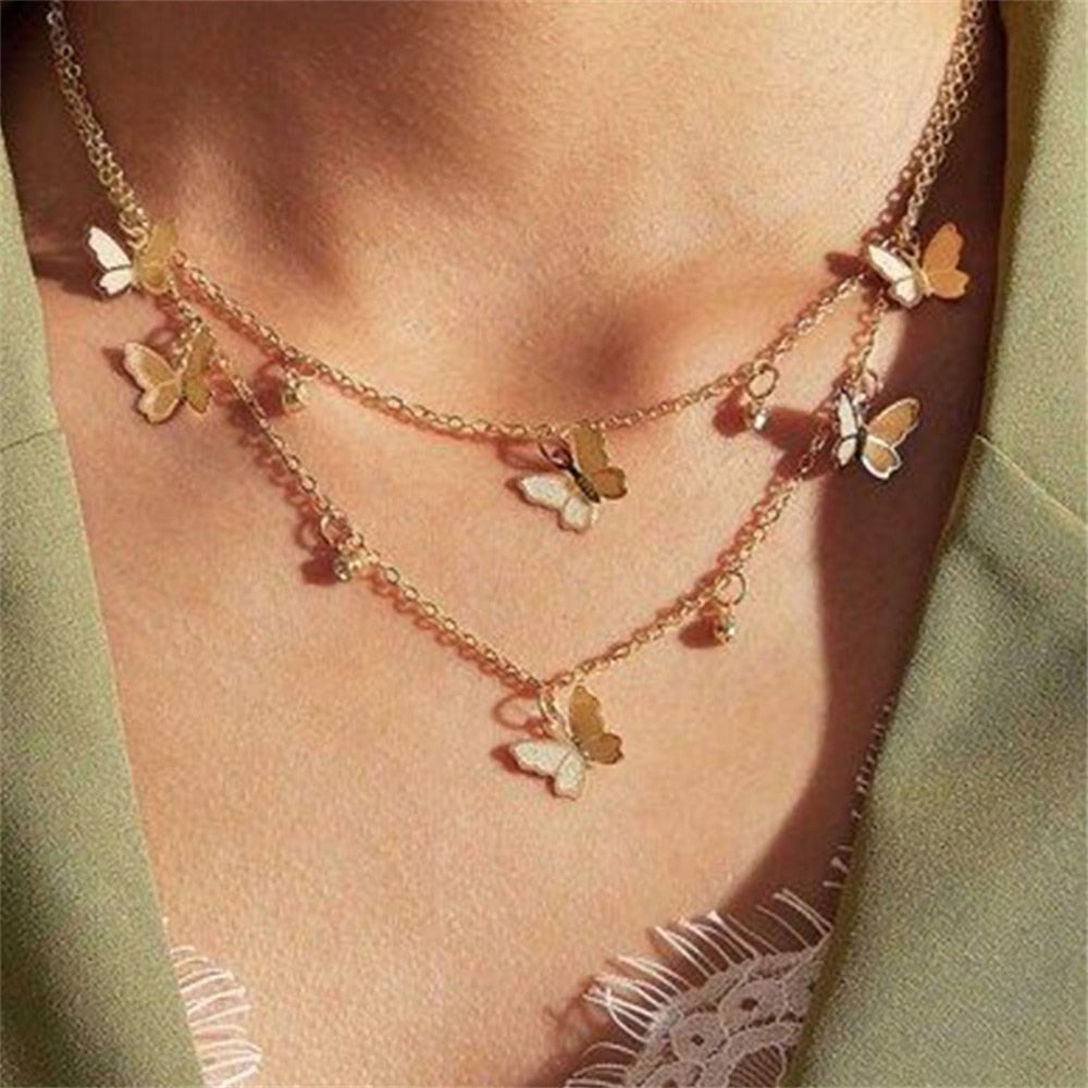 Aveuri Bohemian Butterfly Choker Necklace For Women Gold Color Clavicle Chain Fashion Female Chocker Jewelry 2023 New Trend