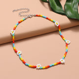 Aveuri Y2K Style Flower Beaded Necklace for Women Bohemian Colorful Short Beaded Choker Necklace Female Jewelry