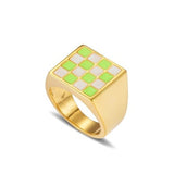 Aveuri 2023 Summer Colorful Sweet Trendy Alien Geometric Square Checkered Dripping Oil Rings For Women Delicate Butterfly Jewelry 2023