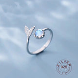 Christmas Gift Mermaid Tail Moonstone Personality Adjustable Ring Fine Jewelry For Women Party Elegant Accessories JZ459