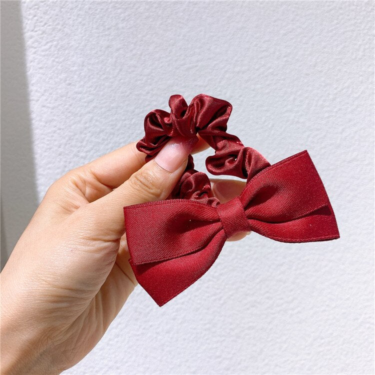 AVEURI Back to school preppy style New Korean Temperament Small Fragrant Ribbon Bow Small Intestine Ring Fashion Sweet Girl Children's Ponytail Hair Accessories