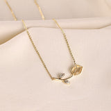 Aveuri Gold Plated Necklace Rose Flower Pendant Choker For Women Luxury Simple Micro Inlaid Zircon Wedding Necklaces