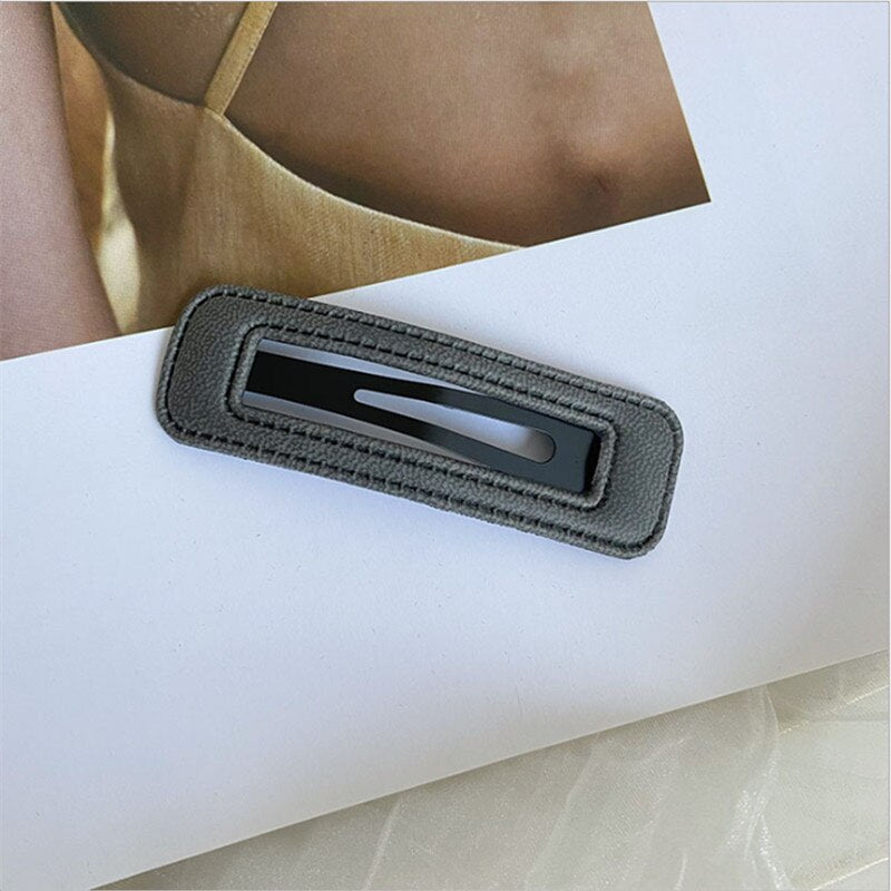 High-end Solid Color Leather BB Clip Fashion Hair Accessories Women Box Bangs Seamless Clip Broken Hairpin Boutique Headwear New