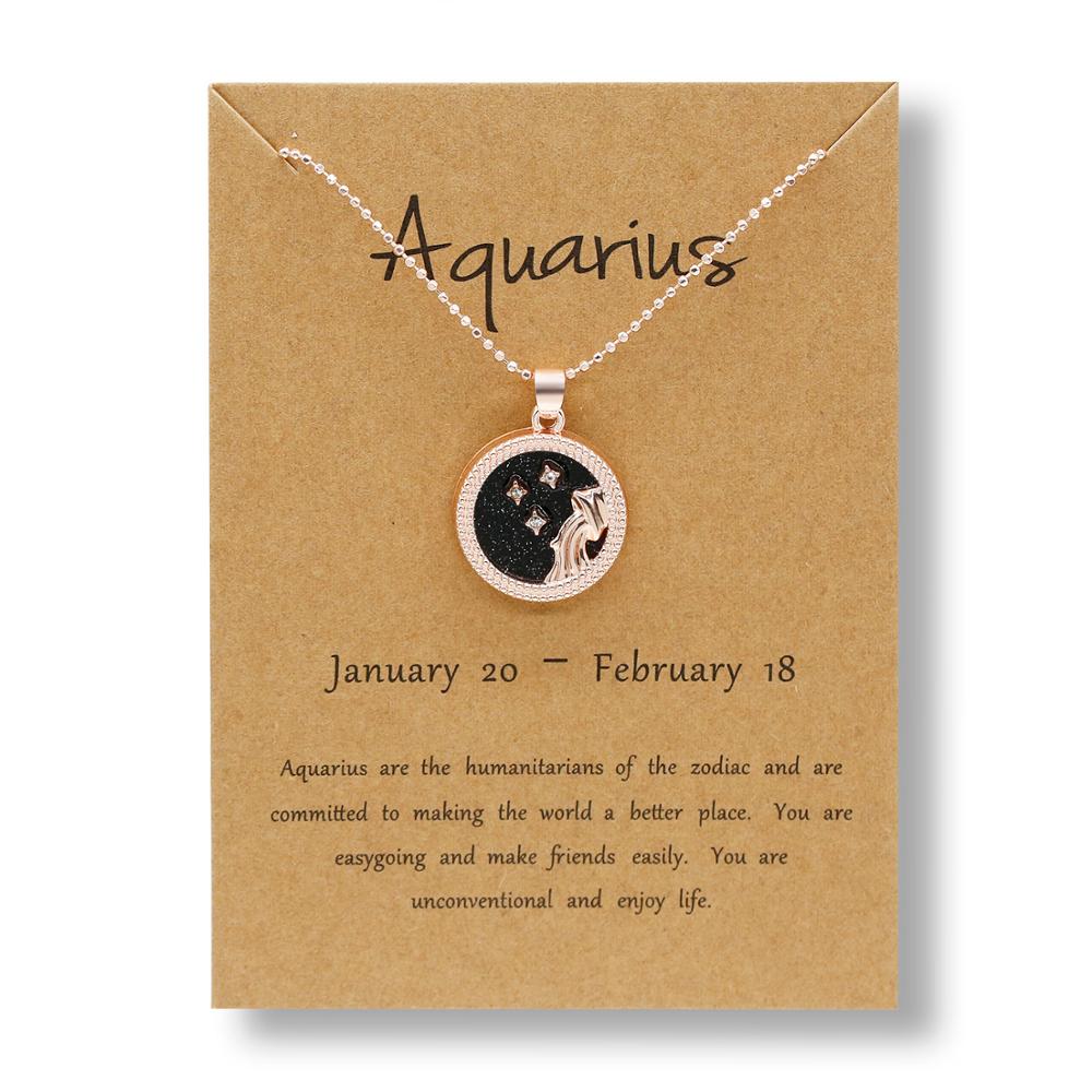 Christmas Gift 12 Zodiac Constellations Necklace Geometric Round Pendant Rose Gold Chain Necklace Unisex Friendship Jewelry