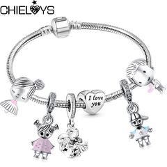 Christmas Gift Trendy Romantic 2023 Silver Color Charm Bracelet With Happy Family Strand Brand Bracelet For Women DIY Jewelry Making