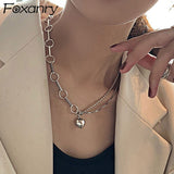 Aveuri Vintage Handmade  Necklace for Women Trendy Simple LOVE Heart Pendant Thai Silver Party Jewelry Gifts