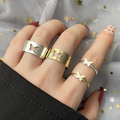 Christmas Gift EN Trendy Gold Butterfly Rings For Women Men Lover Couple Rings Set Friendship Engagement Wedding Open Rings 2024 Jewelry