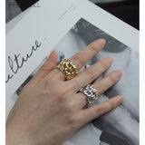 AVEURI 2023 Korea INS Retro Party Punk Rock Style Thick Chain Braided Ring Simple Pearl Open Cross Ring For Women Girl Jewlery