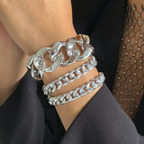 AVEURi 2023 Multilayer Hip Hop Punk Geometric Rhinestone Chain Bracelets For Women Men Vintage Snake Chain Punk Bracelet Sets Jewelry
