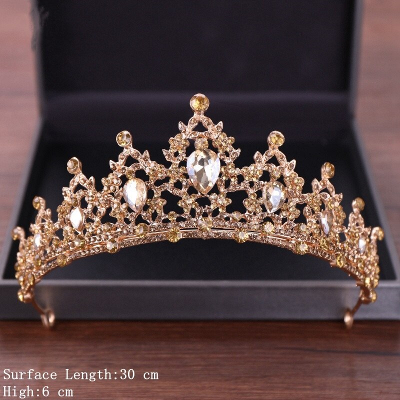 Aveuri Vintage Baroque Queen Tiara Diadem Gold Wedding Crystal Rhinestone Crown Tiaras Bridal Hair Jewelry Wedding Hair Accessories