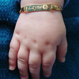 Christmas Gift Personalize Baby Name Bracelet Figaro Chain Smooth Bangle Link Gold Tone No Fade Safty Jewelry 12cm to 15cm