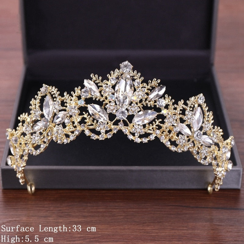 Aveuri Vintage Baroque Queen Tiara Diadem Gold Wedding Crystal Rhinestone Crown Tiaras Bridal Hair Jewelry Wedding Hair Accessories