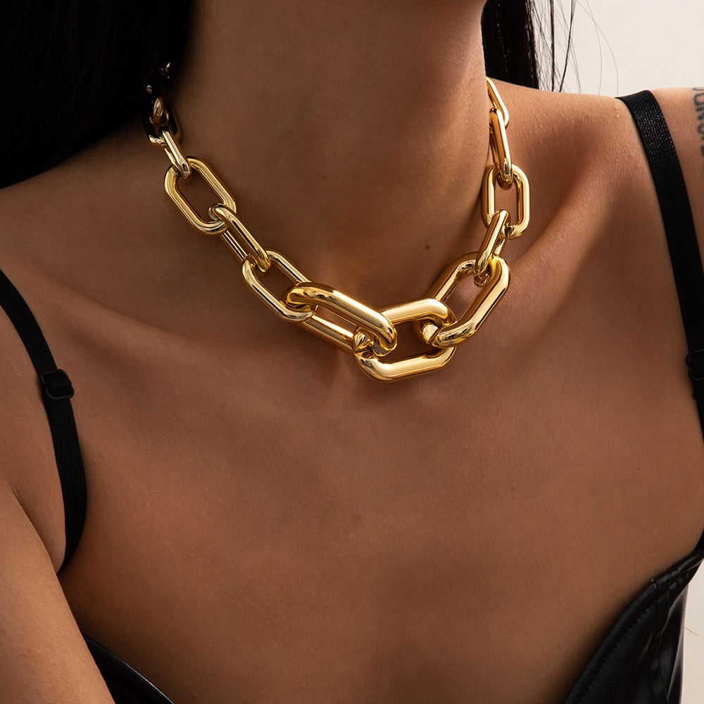 Aveuri Punk Chunky Thick Chain Choker Necklace Hiphop Asymmetric Cuban Chain on the Neck Collier Statement Party Jewelry Female