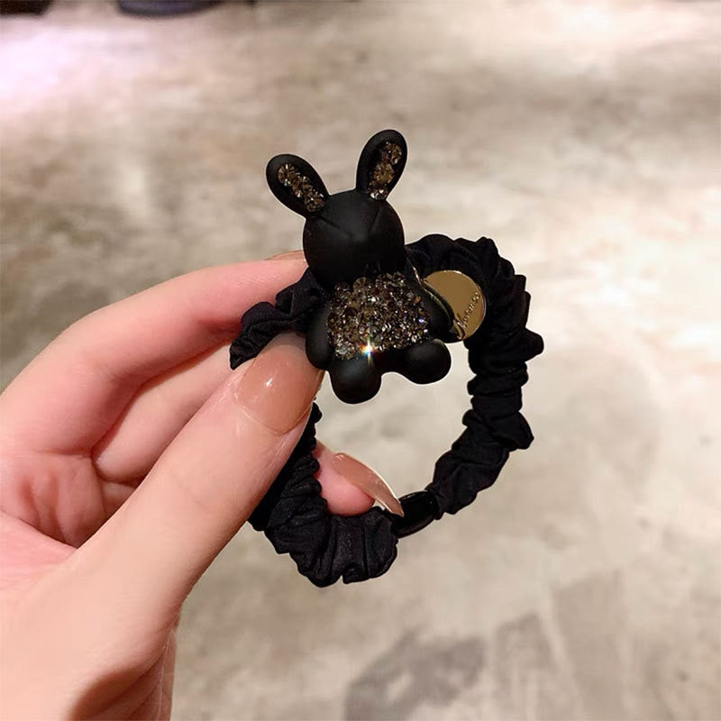 Aveuri 2023 The New Brown Coffee Color Crown Czech Diamond Bear Hair Ring Full Of Diamond Square Hair Rope Ball Head Rope