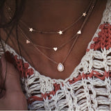 Vintage Multilayer Gold Necklaces for Women Kolye Fashion Moon Star Crystal Chain Necklaces & Pendants Boho Choker Jewelry 2023