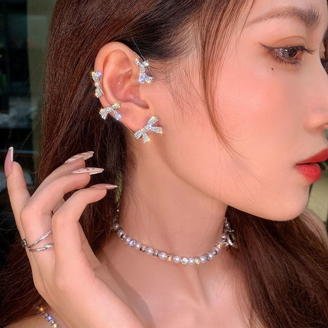 New Luxury Shining Zircon Rhinestone Long Tassel Ear Clip Ear Cuff Exquisite Vintage Clip Earrings Fashion Wedding Party Jewelry