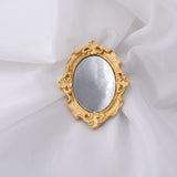 AVEURI  2022 NEW Fashion Retro Baroque Style Magic Mirror Shape Brooch Carved Flower Metal Gold Color Brooches Jewelry Accessories
